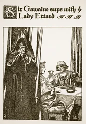 Sir Gawaine speist mit Lady Ettard, Illustration aus 